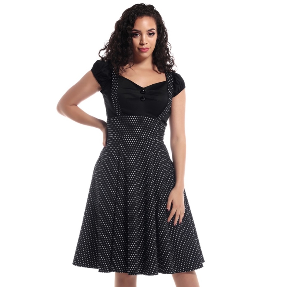 Alexa Polka Dot Swing Skirt, with Suspenders | Collectif | New With Tags